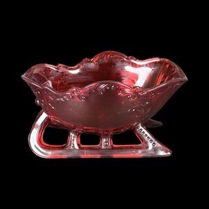 Mosser Ruby Amberina Vintage Ruby Red Glass Christmas Sleigh Candy Dish Bowl